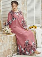 Women's Plus Size Floral Print Long Sleeve Round Neck Tunic Dress, Mean Girls Outfit, Elegant Casual Vintage Loose Long Dress...