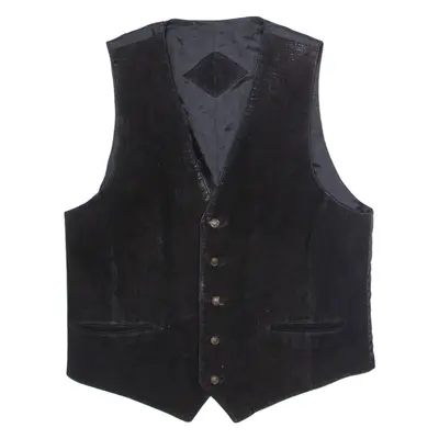 Mens Waistcoat Black Leather M
