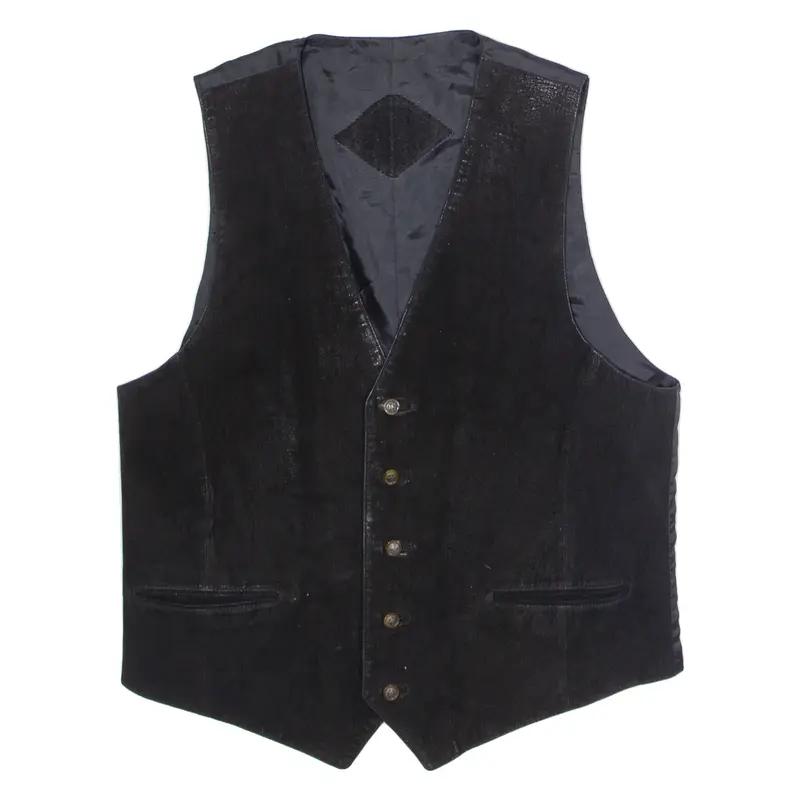 Mens Waistcoat Black Leather M