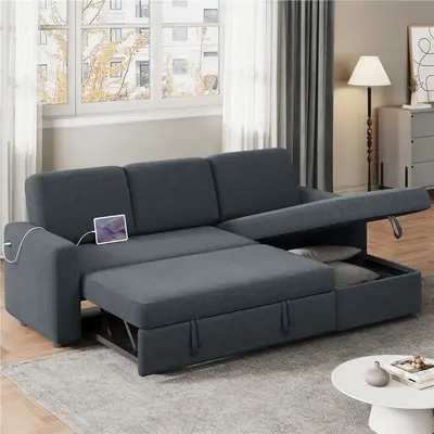 【4 Packages Delivery】Yaheetech L-Shaped Sectional Storage Sofa with Chaise, USB & Type-C Ports, Reversible Couch Sleeper ...