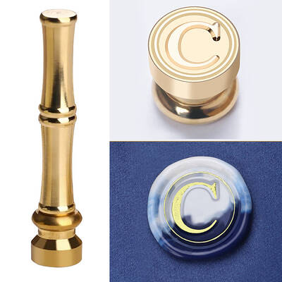Golden Tone Brass Wax Seal Stamp Head with Bamboo Stick Shaped Handle
