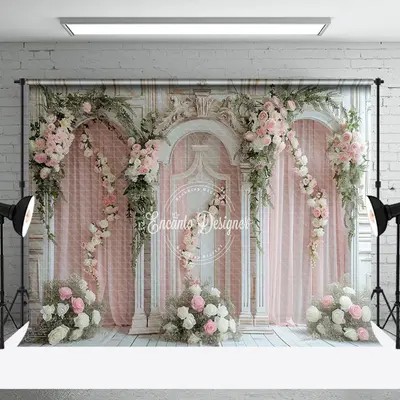 Pink White Romantic Floral Wedding Photo Backdrop