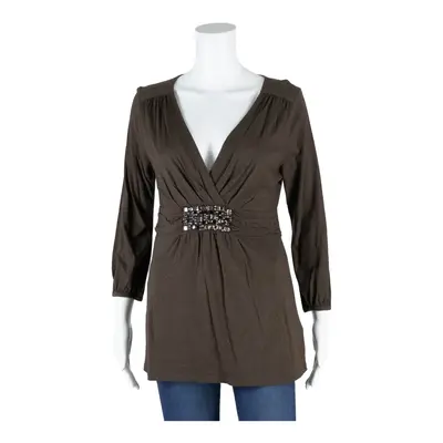 BODEN Embellished Wrap Top Brown V-Neck Long Sleeve Womens M