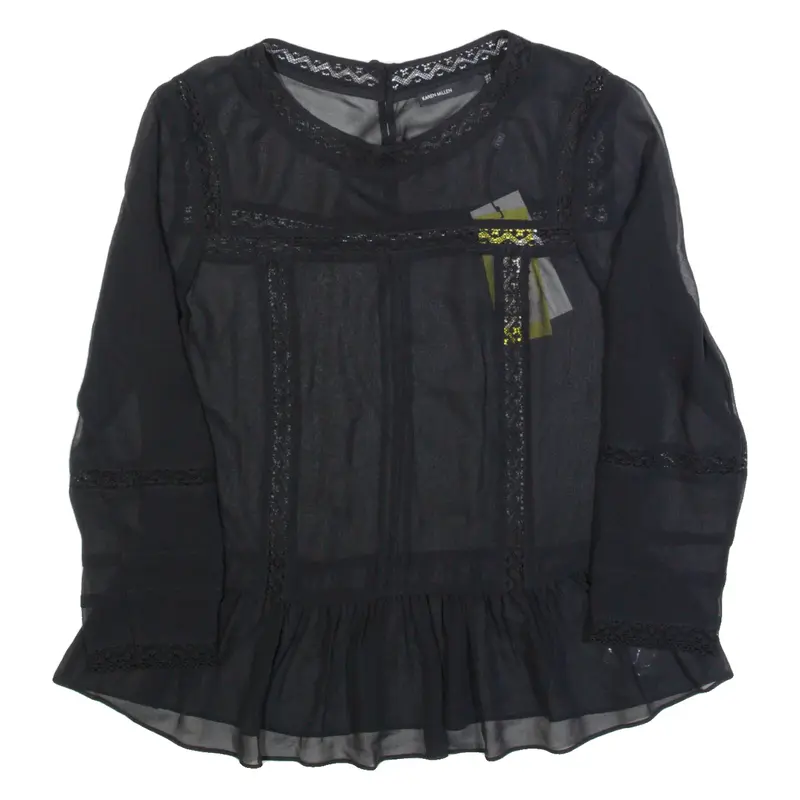KAREN MILLEN Sheer Womens Blouse Black Long Sleeve Silk UK 10
