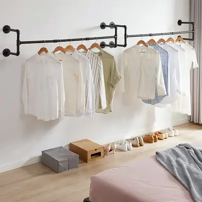 A floating shelves ccessory Steel 40 inch Wall Mounted Clothing Rack Industrial Pipe Clothes Rack, Space-Saving Hanging Close...