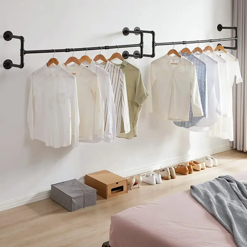 A floating shelves ccessory Steel 40 inch Wall Mounted Clothing Rack Industrial Pipe Clothes Rack, Space-Saving Hanging Close...