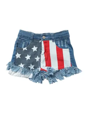 Girls 4th of July Stars and Stripes Denim Shorts