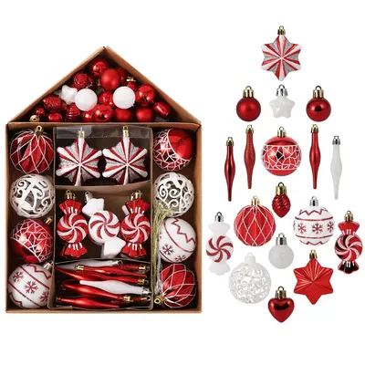 Garvee 73ct Christmas Ball Ornaments Set, Shatterproof Xmas Tree Decor Ball Ornaments with House Shape Box, Assorted Hanging ...