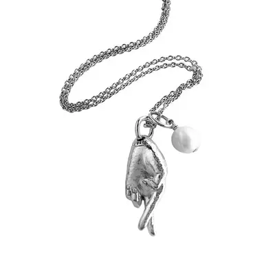 Good Luck Charm Necklace & Pearl Duo in Silver | Size: .75 in. Charm + 18 in. Chain