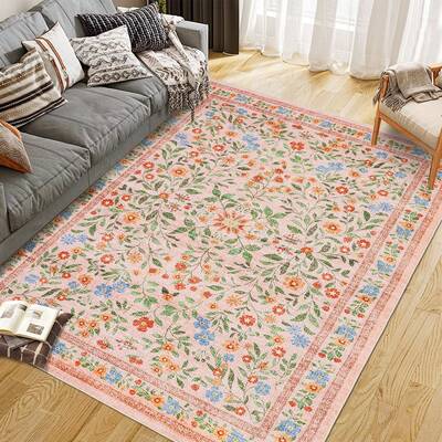 Garvee Floral Area Rugs Washable Non Slip Ultra Thin Boho Flower Indoor Carpet Pink 10x13Ft for Living Room Girls Room Nurser...