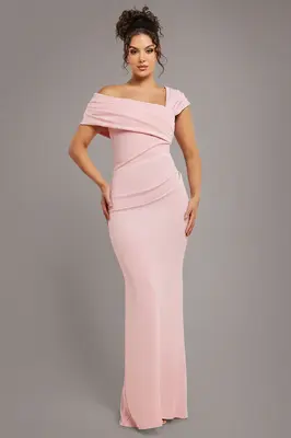 Goddiva One Shoulder Scuba Crepe Evening Maxi Dress - Blush Pink