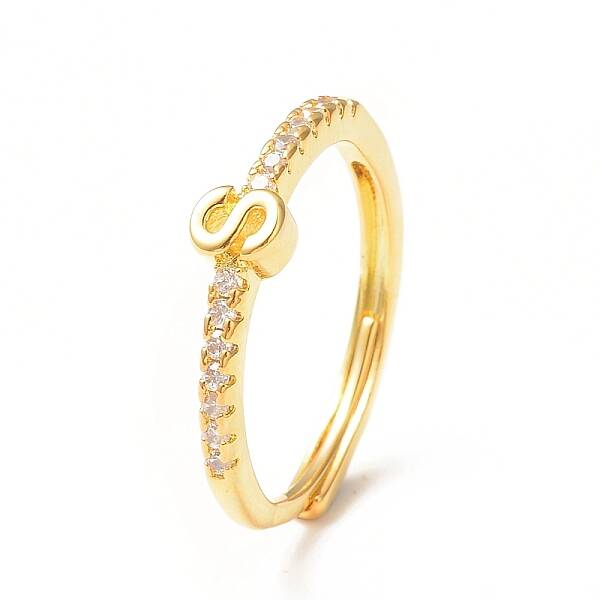 Clear Cubic Zirconia Initial Letter Adjustable Ring