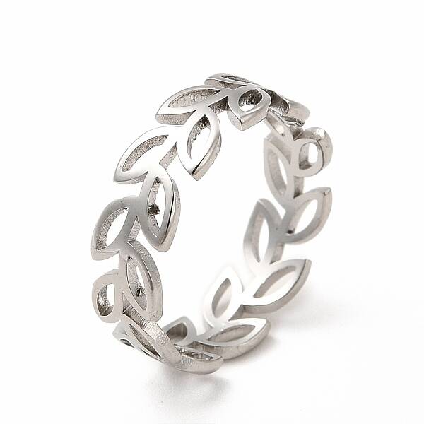 Non-Tarnish 304 Stainless Steel Hollow Out Leafy Branch Finger Ring for Women