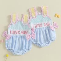 Infant Baby Girl Bubble Romper Sleeveless Ruffled I Love Mom Dad Onesie Bodysuit Summer Clothes Mothers and Fathers Day Outfi...