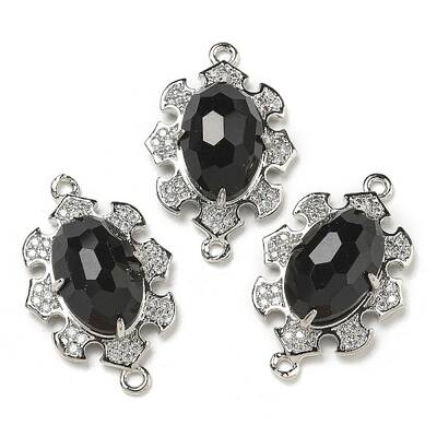 Natural Obsidian Faceted Oval Connector Charms