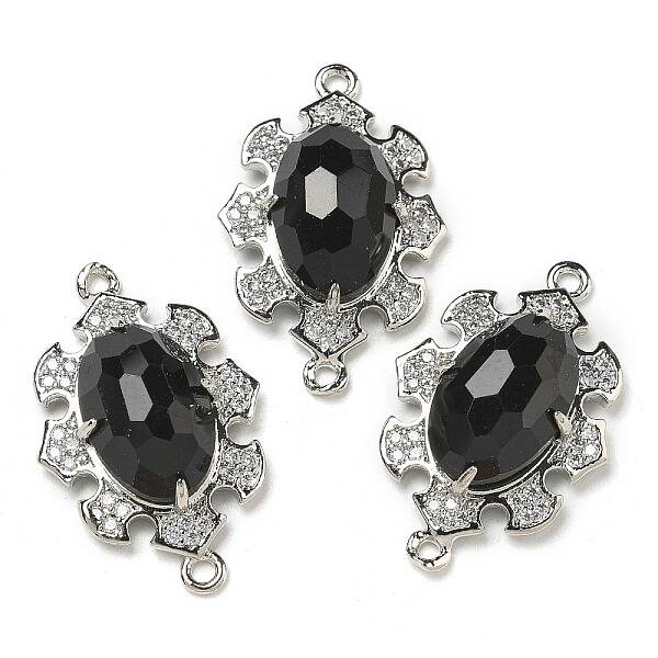 Natural Obsidian Faceted Oval Connector Charms
