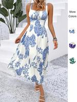 Women's Floral Print Ruched Tie Front Backless A Line Vintage Cami Dress, Dresses for Women, Summer Dresses, Boho Sleeveless ...