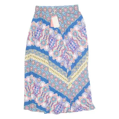 MONSOON Stretch Womens A-Line Skirt Blue Midi Viscose Floral L