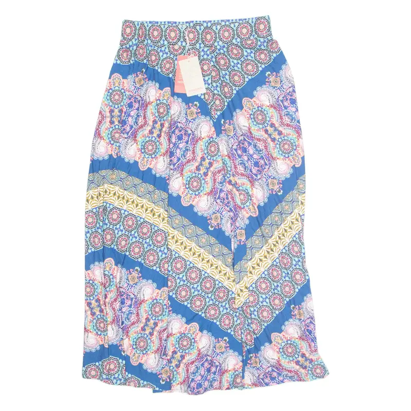 MONSOON Stretch Womens A-Line Skirt Blue Midi Viscose Floral L