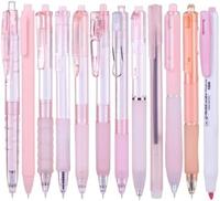 12Pack Pastel Gel Ink Pen Set, Cute Note Taking 0.5mm Fine Point Retractable 11 Pack Black Ink Pens with 1Pack Highlighter fo...