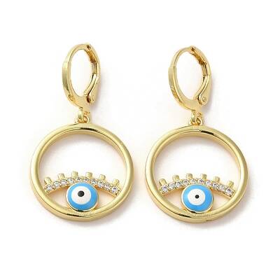 Evil Eye Real 18K Gold Plated Brass Dangle Leverback Earrings