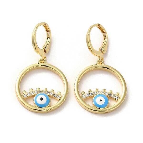 Evil Eye Real 18K Gold Plated Brass Dangle Leverback Earrings