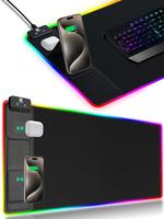 XXL Mouse Pad with Phone Holder Black, RGB Desk Mat with 15W Fast Charging, LED Large Gaming Mousepad with 11 Lights Colors, ...