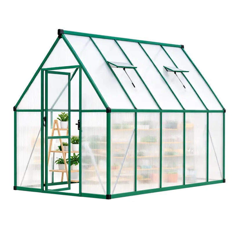 Garvee Heavy Duty Polycarbonate Greenhouse Kit - Large 6x11 FT Walk-In Outdoor Greenhouse with Aluminum Frame, Roof Vent, Qui...
