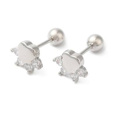 Heart Bow Brass Micro Pave Clear Cubic Zirconia Cartilage Earrings
