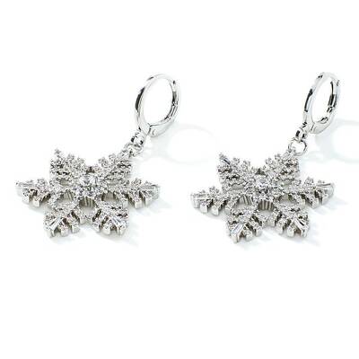 Chic Brass Pave Clear Cubic Zirconia Snowflake Hoop Earrings