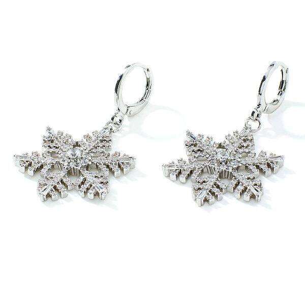 Chic Brass Pave Clear Cubic Zirconia Snowflake Hoop Earrings