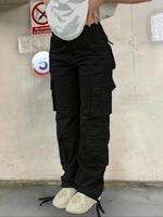 Women's Plain Button Pocket Cargo Pants, Casual Street Drawstring Trousers for Daily Wear, Ladies Bottoms for All Seasons