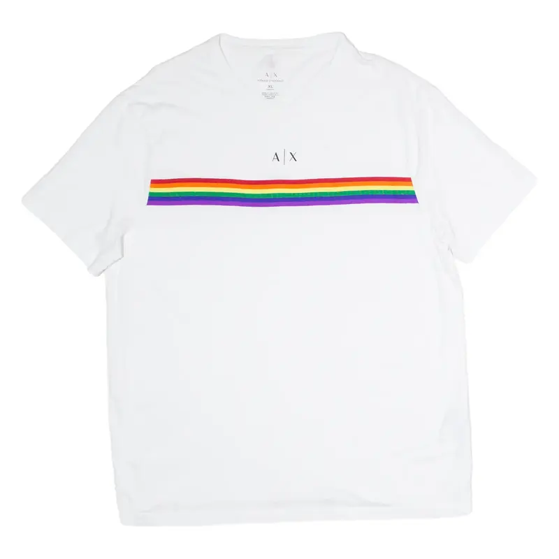 ARMANI EXCHANGE Rainbow Mens T-Shirt White Crew Neck XL