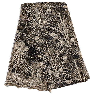 1PC Polyester 3D Floral Embroidered Wavy Edge Lace Fabric