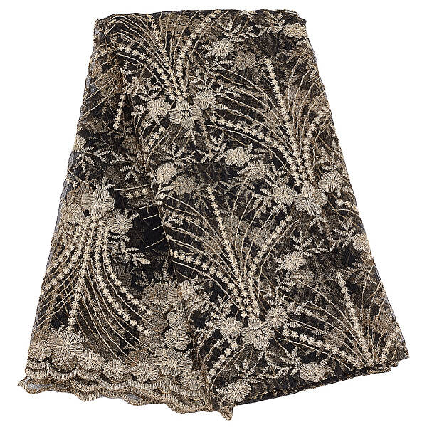1PC Polyester 3D Floral Embroidered Wavy Edge Lace Fabric