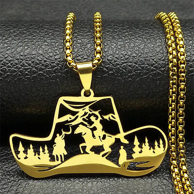 304 Stainless Steel Hollow Cowboy Hat Pendant Necklaces