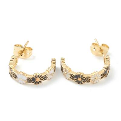 Semicircular Brass Enamel Half Hoop Earrings