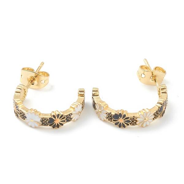 Semicircular Brass Enamel Half Hoop Earrings