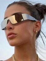 Unisex Y2k Style Wrap Around Design Cool Glasses, Stylish Tinted Lens Rimless Glasses, Trendy Casual Glasses for Everyday Use...
