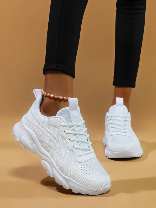 Women's Fashionable Lace Up Low Top Sneakers for Summer, Casual Soft Comfortable Breathable Sports Shoes, Matching Simple Des...