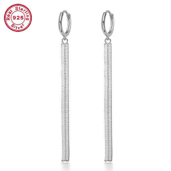 Anti-Tarnish Rhodium Plated 925 Sterling Silver Dangle Hoop Earrings