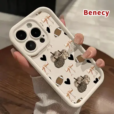 TPU Phone Case for iPhone 17 Pro Max 16 16e 15 14 Plus 13 12 11 Air XR X XS Pumpkin Bow Football Pattern Anti-S...