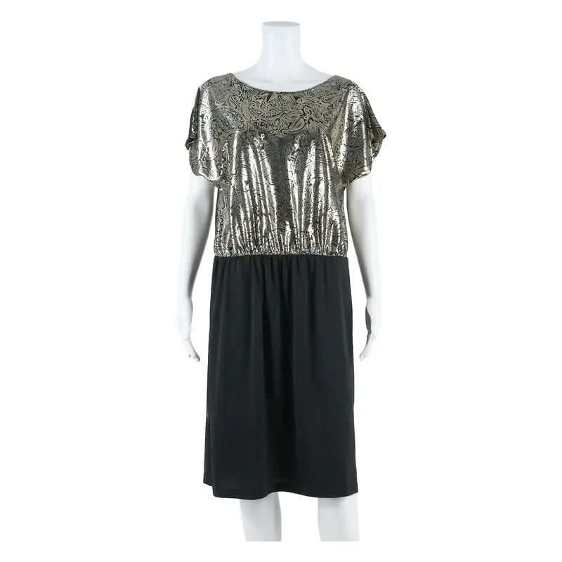 VILLAGE FAIR Womens Day Dress Black Paisley Short Sleeve Short L