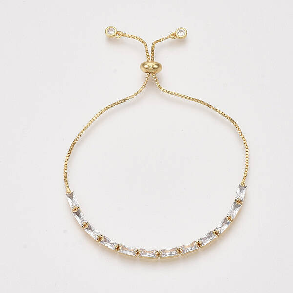 Adjustable Brass Cubic Zirconia Slider Bracelets
