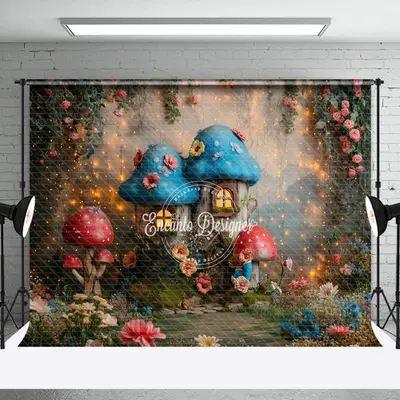 Mushroom House Flower Spring Backdrop For Photograph - Aperturee