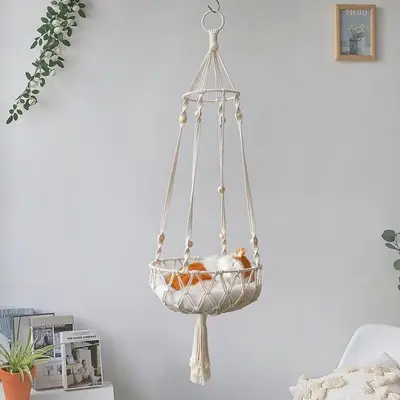 Hanging Cat Hammock, Woven Cat Swing Bed, Comfortable Pet Swing Bed, Pet Supplies for Indoor Cats, Cat Furniture, Cat Hammock