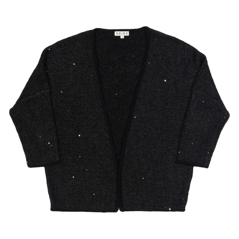 REISS Louisa Womens Cardigan Black Tight Knit 3/4 Sleeve S