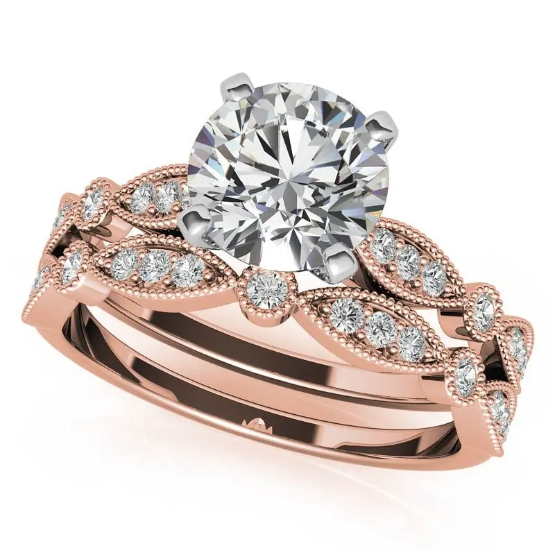 0.5 CT 14K Rose Gold Plated Sterling Silver Moissanite Personalized Engraving Engagement Ring