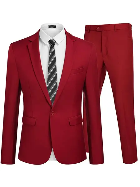 2 Piece Tuxedo Suit Set Blazer Jacket for Business (US Only), Red / XXL