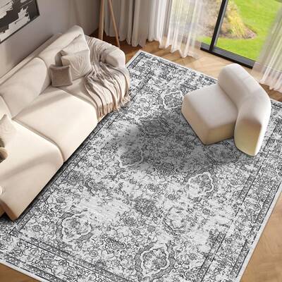 Garvee Washable Rug 9x12 Area Rug for Bedroom Vintage Floral Living Room Rug Non Slip Large Area Rug Soft Non Shedding Throw ...